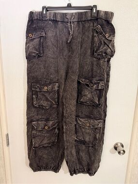EARTHBOUND Wide-Leg Washed Black Cargo Jumpsuit Pants